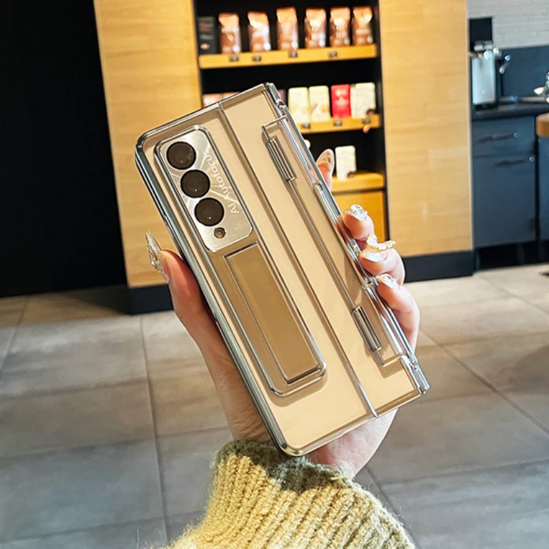 

Armor Phantom Plating Holder Hinge Phone Case for Samsung Galaxy Z Fold 4 With Phone Film Z Fold 3 Cover