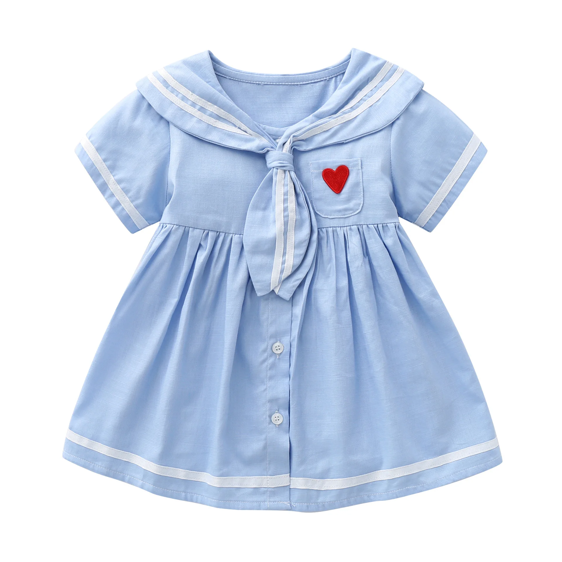 

Little maven 2022 Infant Baby Summer Dress Toddler Sailor Dress Lovely College style Pretty and Comfort for Kids 1-3 year