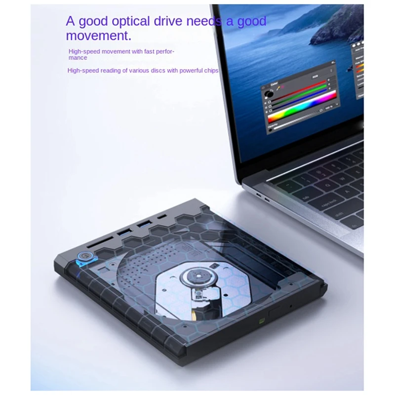 USB 3.0 Type C внешний CD DVD RW привод 8 Мб запись черный Портативный записывающий диск