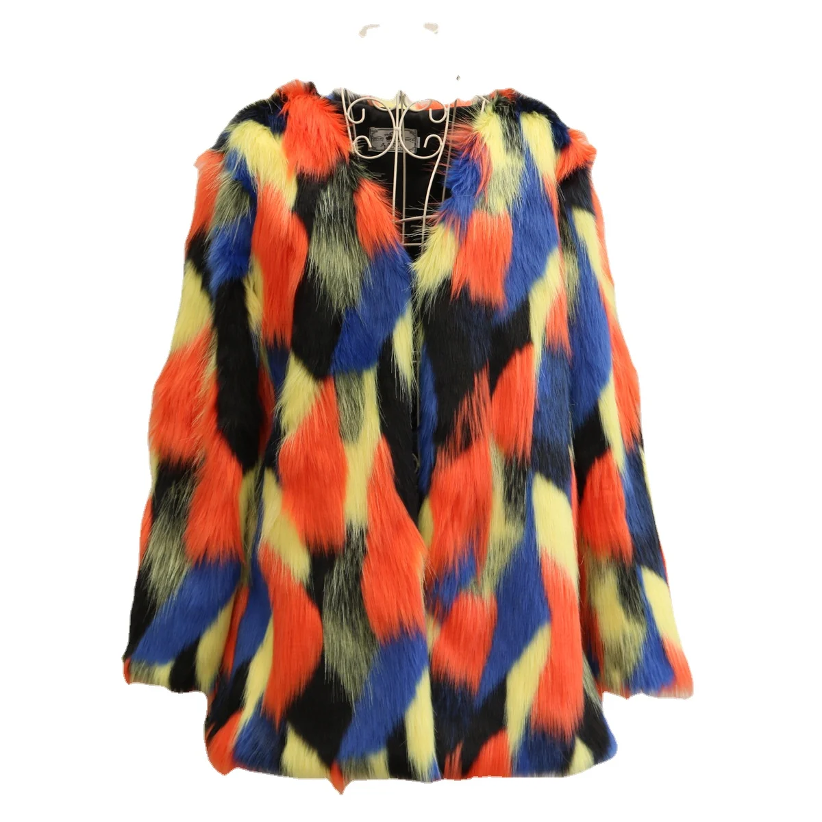 

Женское меховое пальто, длинное пляжное пальто из искусственной шерсти, пальто из потертого лисьего меха с длинным рукавом, большой размер, плавающая пушистая одежда