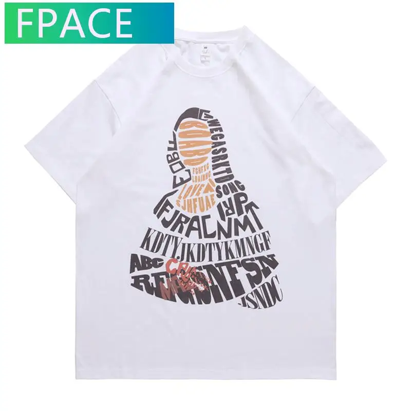 

Special-Interest Design Mona Lisa Text Printed Short-Sleeved T-shirt Cool Popular Brand Loose Men's Clothing Tide