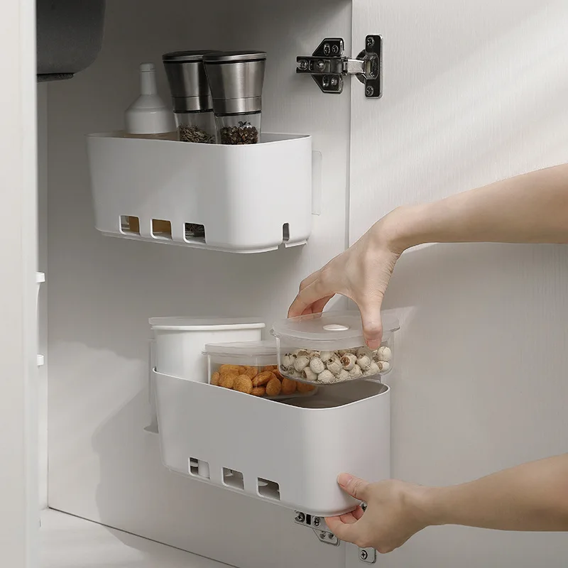 

1pc Household retractable rack cabinet storage basket telescopic pull-out cabinet side storage box layered multi-purpose storage