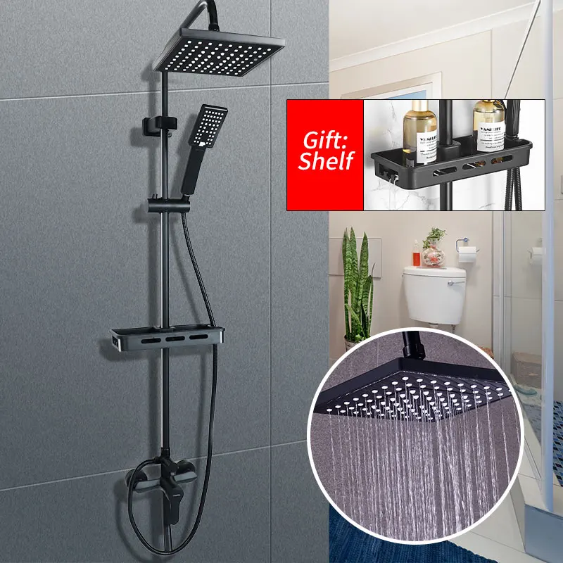 Матовый черный смеситель для ванной комнаты TOPX кран тропический душ настенный