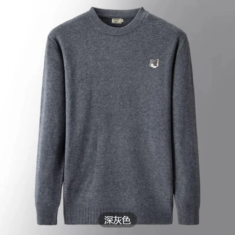

Men's shirt fox head embroidery brand logo round neck pullover street coat Harajuku fashion sweater spring new