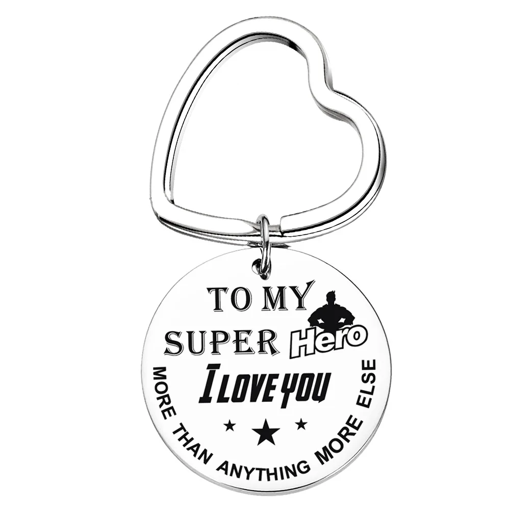 

TO MY SUPER HERO Father's Day Gift Key Chains Stainless Steel Keyring Man Dad Jewelry Accessories Pendant
