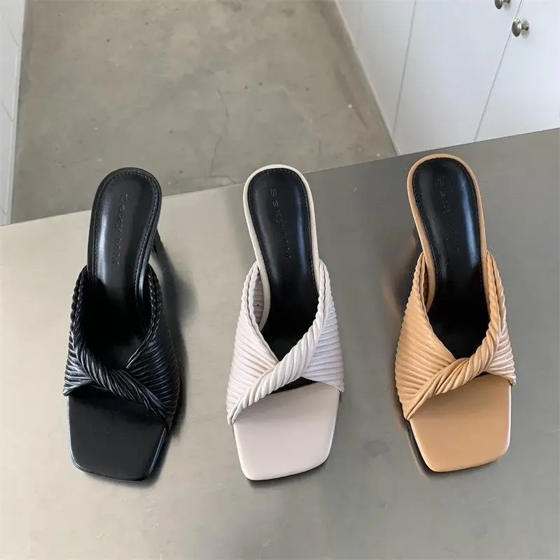 Мюли женские на квадратном каблуке мягкие туфли-шлепанцы квадратный носок