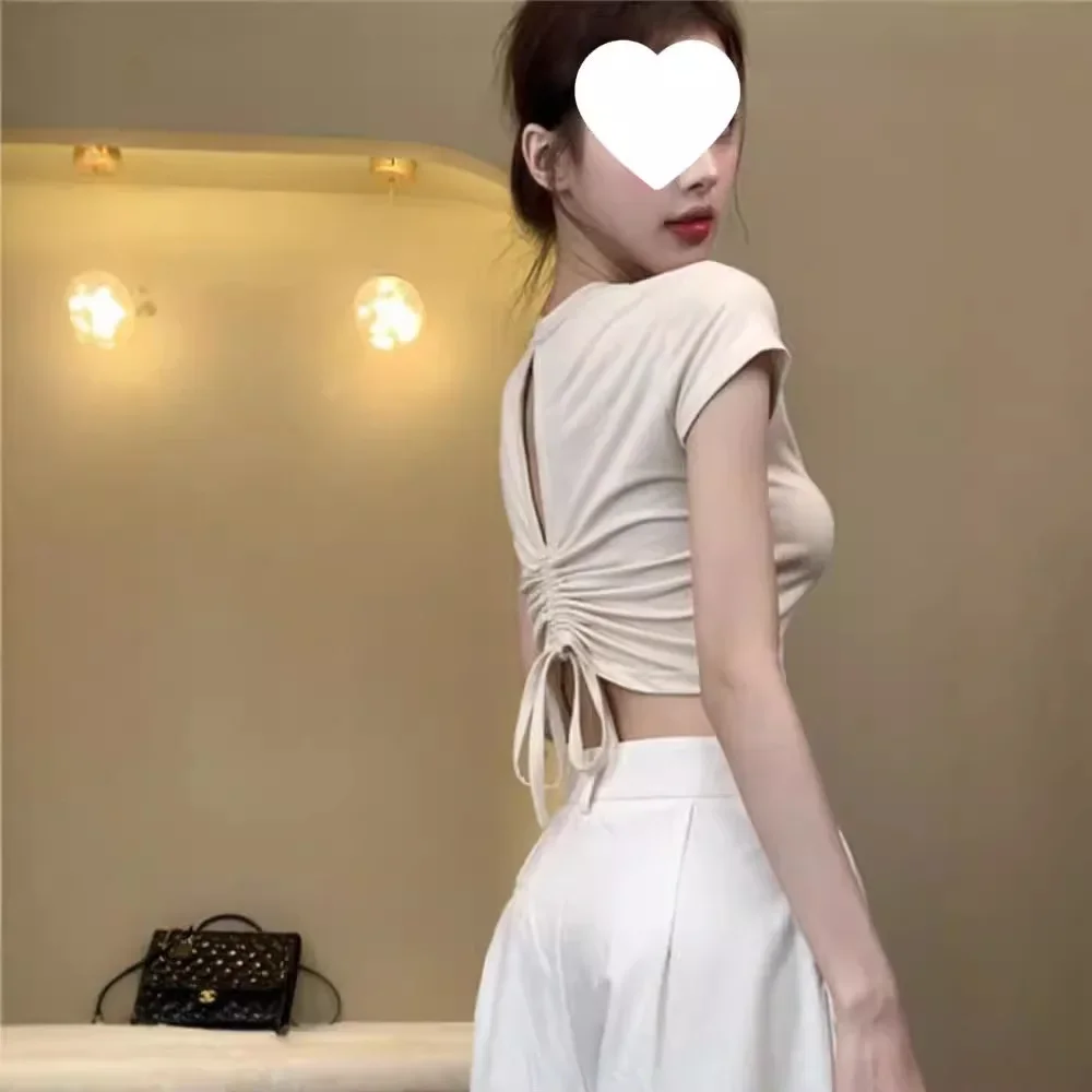 Сексуальный облегающий укороченный топ женская летняя футболка с короткими