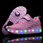 Детские светящиеся кроссовки Heelys, дизайнерские туфли с USB-зарядкой, со светодиодной подсветкой, светильник мальчиков и девочек