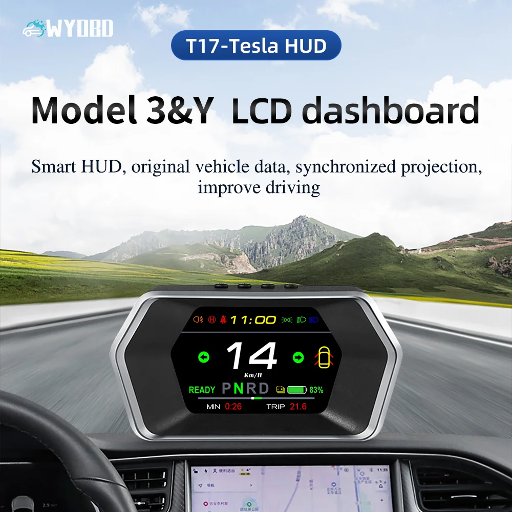 WYOBD-pantalla inteligente para coche, indicador de velocidad, alarma de seguridad, tiempo de conducción, para Tesla modelo 3, T17