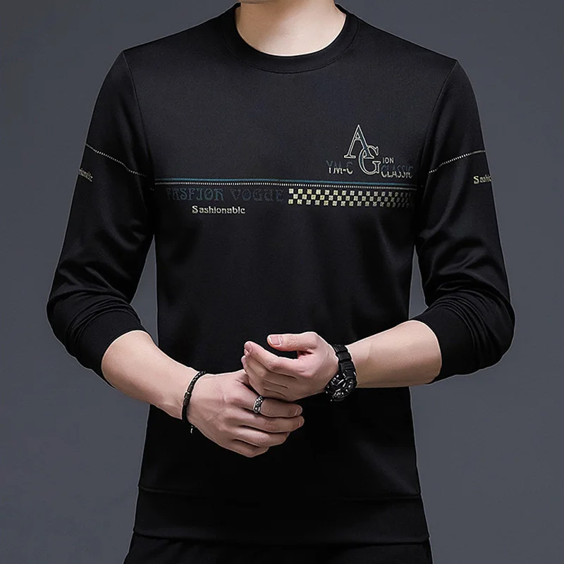 2022 Spring Korean Style Trendy Long-sleeved T-shirt Men's Fashion Crew Neck Casual Pullover Top Male Classic Brand Sweatshirt |