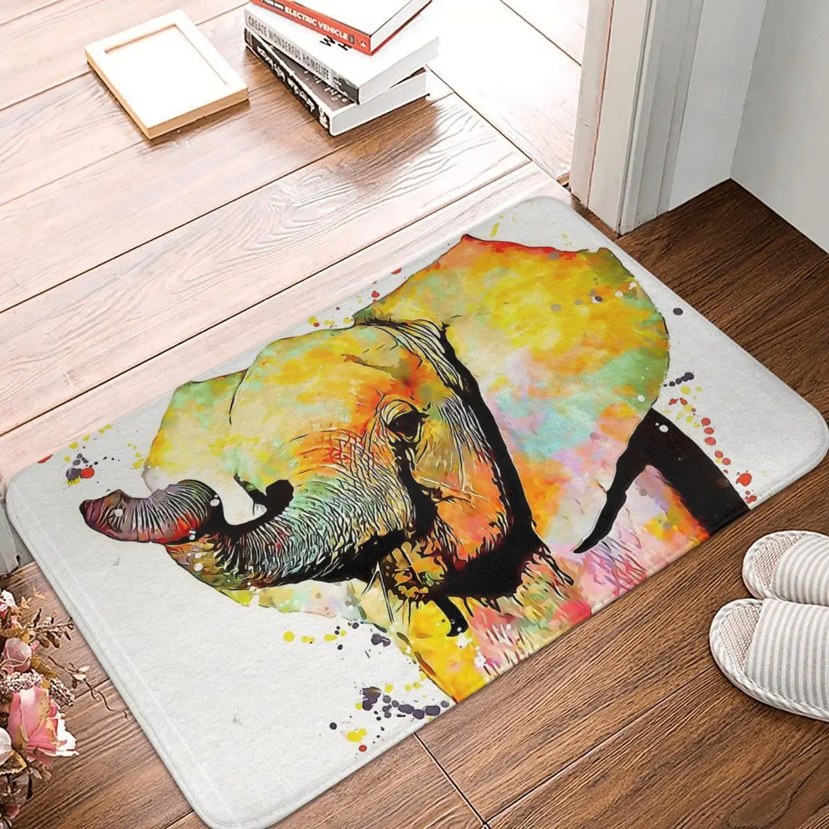 

Cute Animal Non-slip Doormat Funny Elephant Painting Bath Kitchen Mat Outdoor Carpet Home Modern Decor