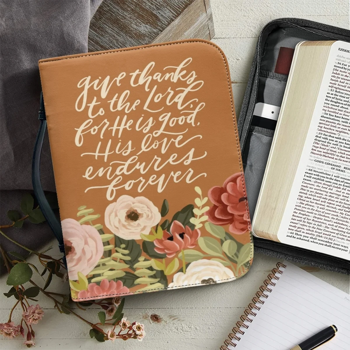 

Обложка с цветочным принтом для Библии, универсальная дамская сумочка, новая кожаная сумка для хранения для изучения Библии с молнией