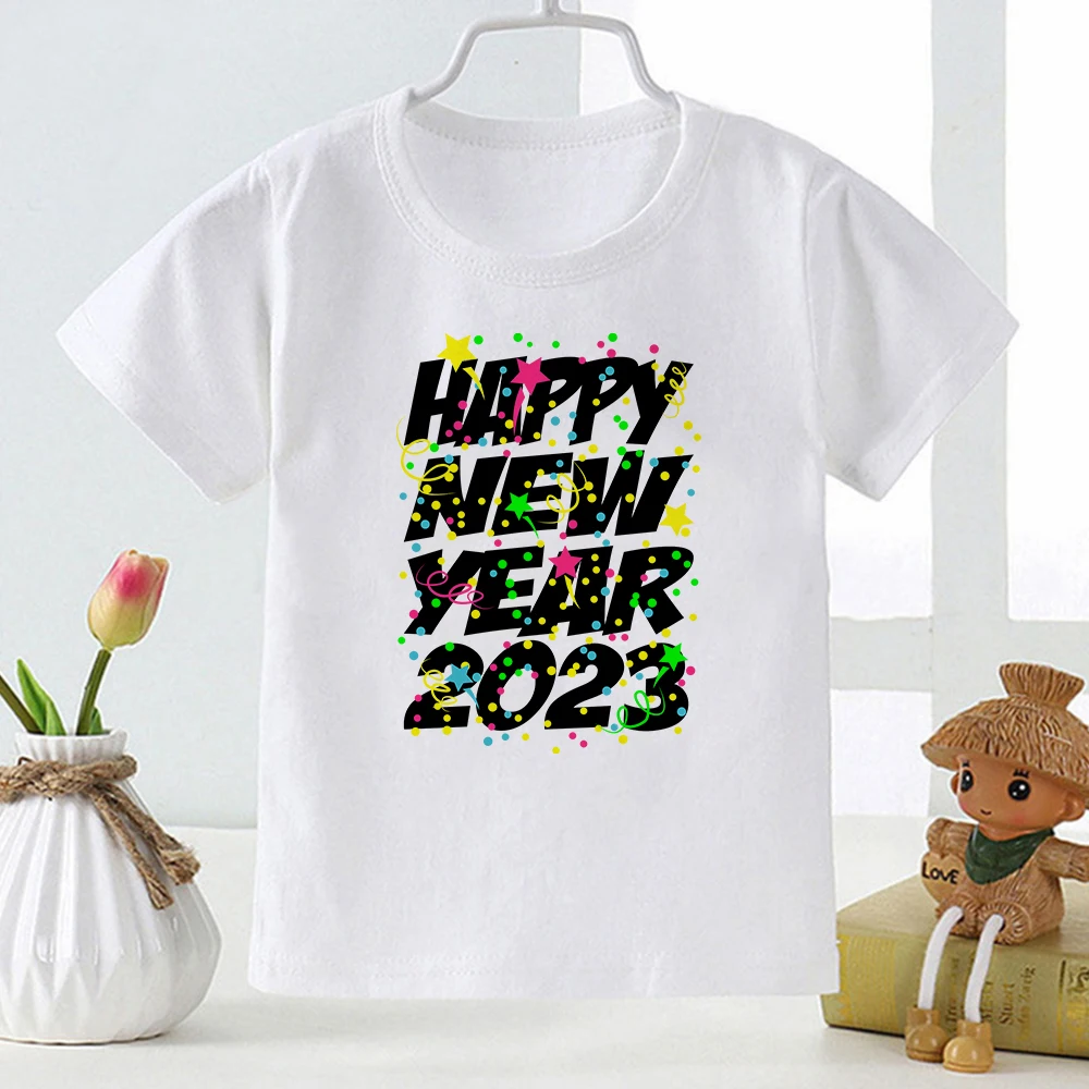 Merry Christmas Kids T-shirt Oversized Fashion 2023 Happy New Year Print Children's Clothes Short Sleeve Toddler Tops Wholesale