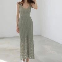 hollow out sleeveless maxi dress summer womens korean sexy low cut sexy v neck sweater suspender dress office lady casual robe