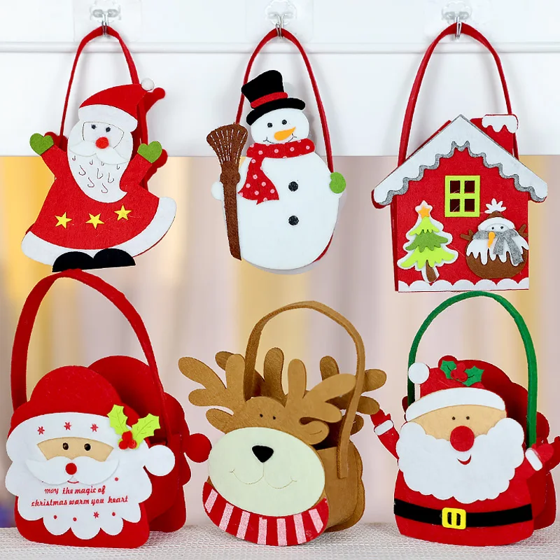 Gift Holders Non-woven Fabric Cartoon Santa Claus Elk Handbag Child Hanging Bag