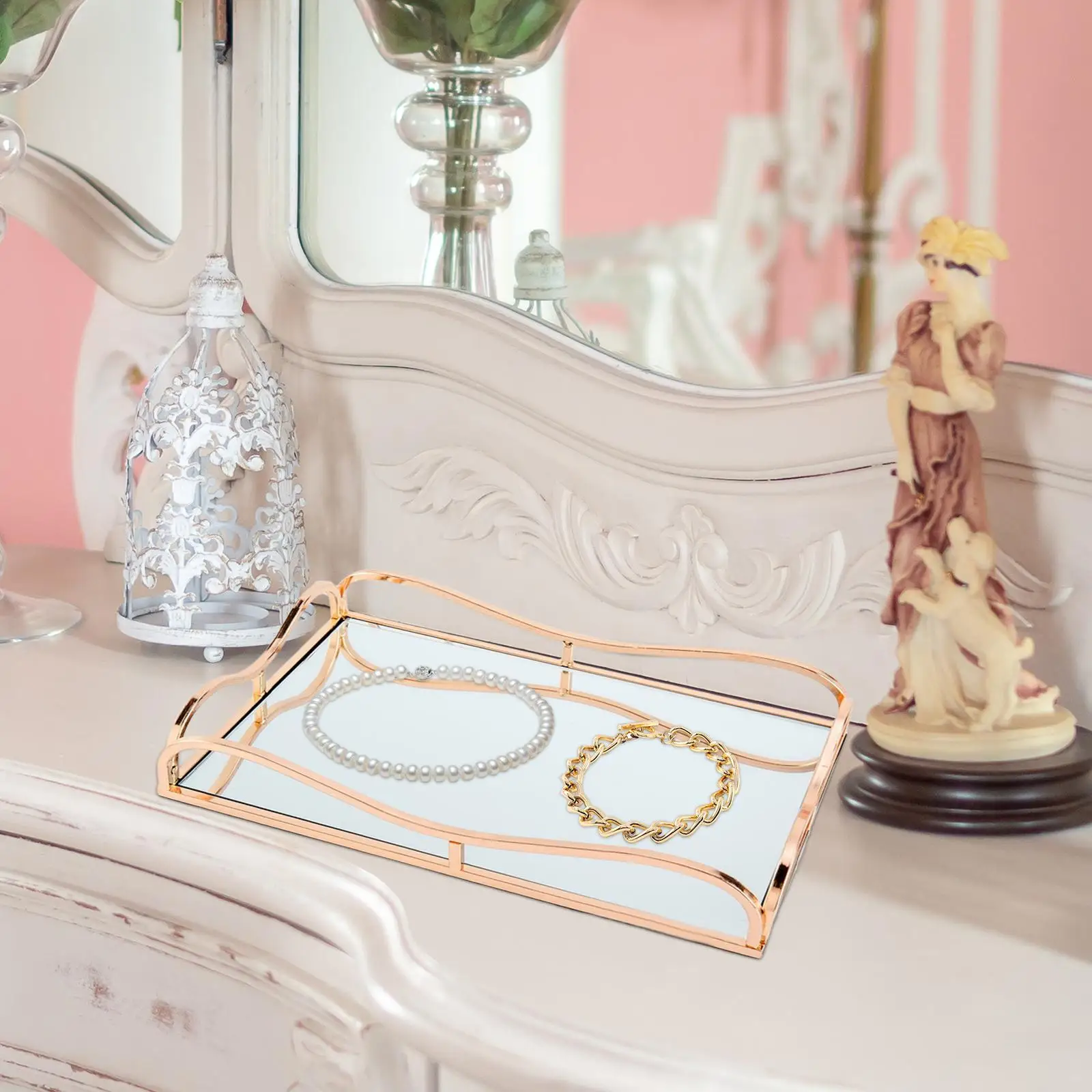 

Decorative Trays Mirror Serving Tray Creative Jewelry Organizer Perfume Organizer for Coffee Snacks Dinner Sundries Breakfast