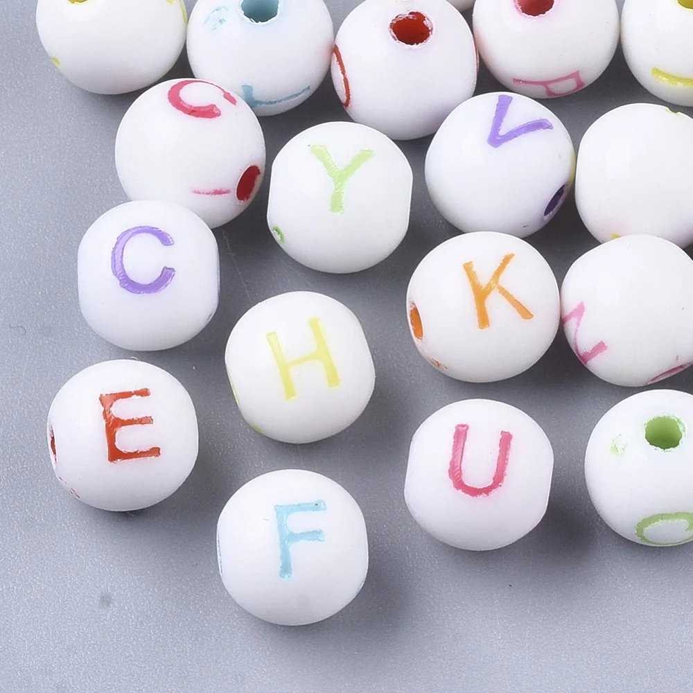 

500g Craft Style Acrylic Beads Horizontal Hole Round with Random Initial Letter Mixed Color 8mm Hole: 1.5mm about 2380pcs/500g