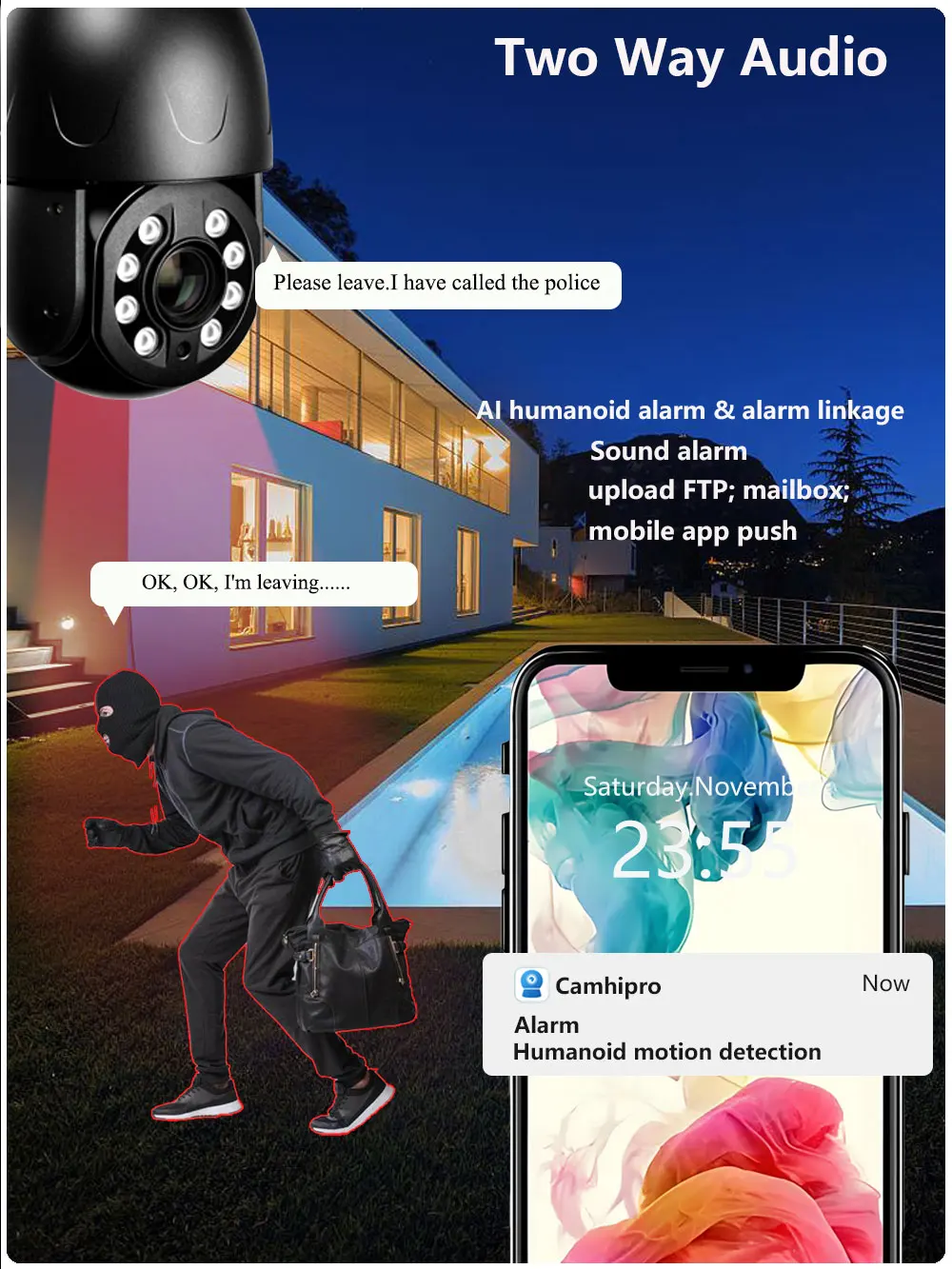 Фото C-R 4K 8МП Камера видеонаблюдения с 30-кратным зумом, беспроводная Wi-Fi PTZ-камера, двусторонняя аудиосвязь, отслеживание людей, ИК-подсветка 100 м и цветное ночное видение №5