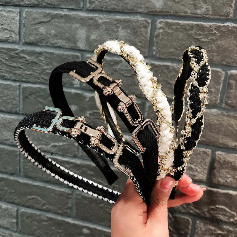

Plaid Alloy Chain Headbands For Women Korea Hair Accessories Flower Headband Hairbands Hair Bow Hairband for Girls