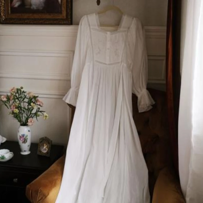 Женская весенне-осенняя Пижама принцессы винтажные хлопковые ночные рубашки с