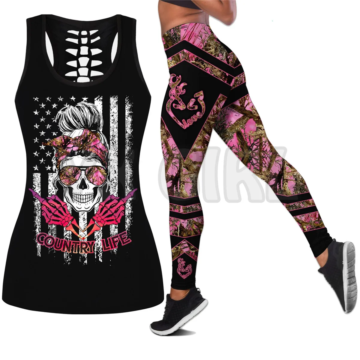 Combo Skull Country Life  3D Printed Tank Top+Legging Combo Outfit Yoga Fitness Legging Women