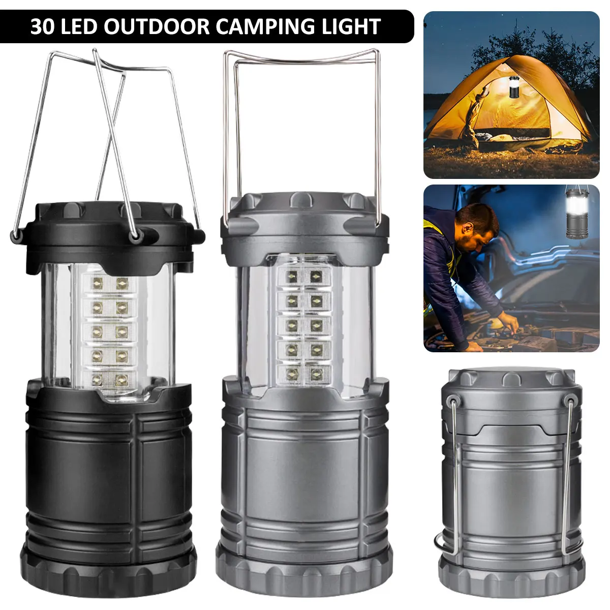 

30LED Camping Lantern Waterproof Tent Light Portable Retractable Tent Lamp Battery Powered Handheld Camping Light Outdoor