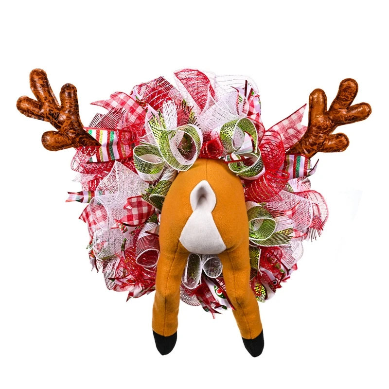 

Artificial Christmas Wreath 22-Inch Deer Wreaths with Antlers Legs for Front Door Window Wall Holiday Decorations P15F