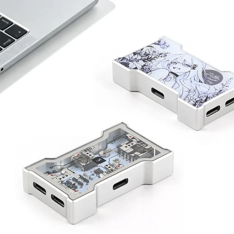 Фото HMLAB Hub-little USB HUB 1 в 3, портативная игровая док-станция для настольного ПК с алюминиевой рамкой и двойным стеклянным корпусом, индивидуальный подарок №2