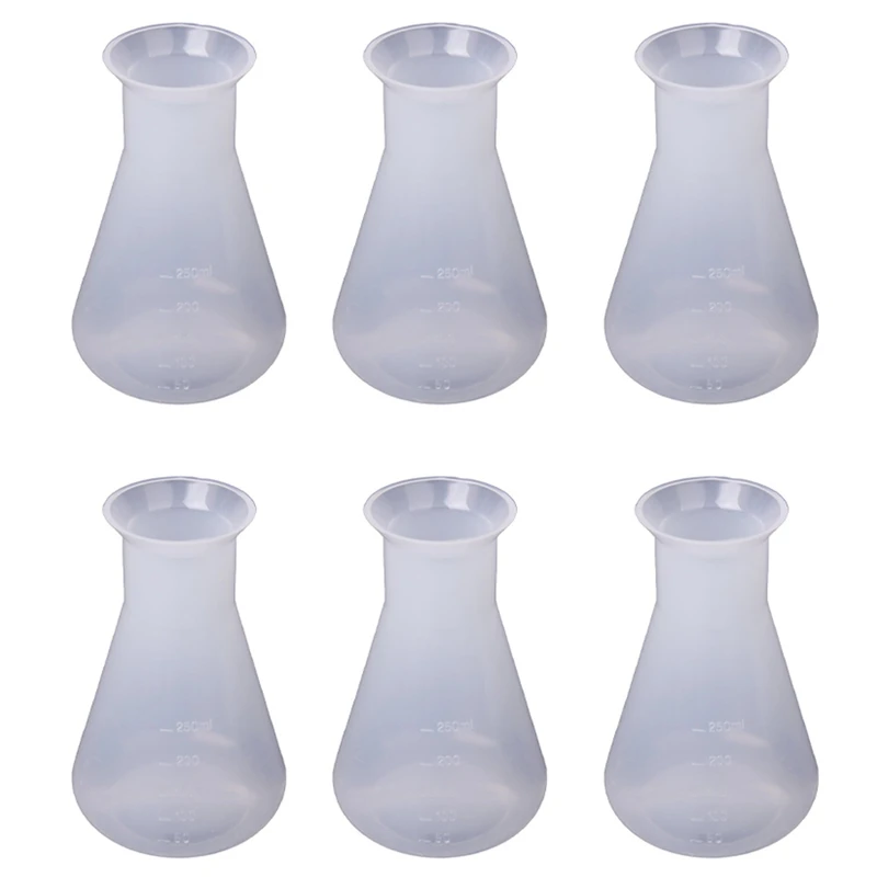 

6X Plastic Transparent Laboratory Chemical Erlenmeyer Flasks Container Bottle - 250 Ml