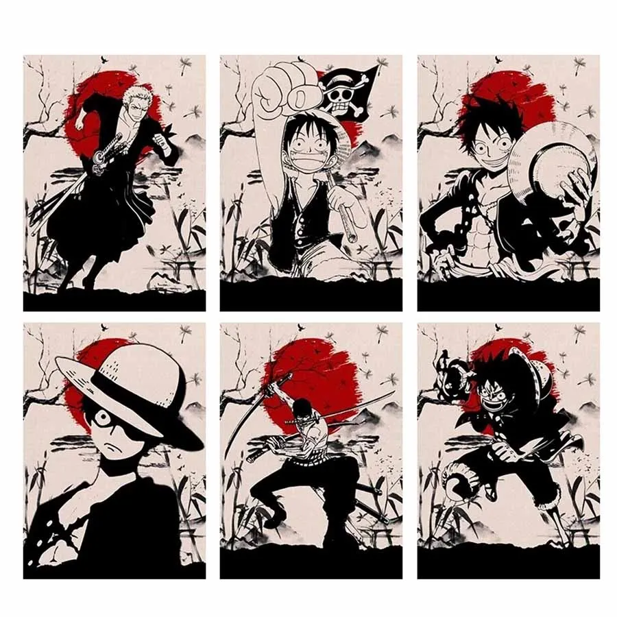 

Anime One Piece Character Luffy Zoro Poster Red Sun Style diy Diamond Painting Full sqare/round drill diamond Embroidery Mosaic