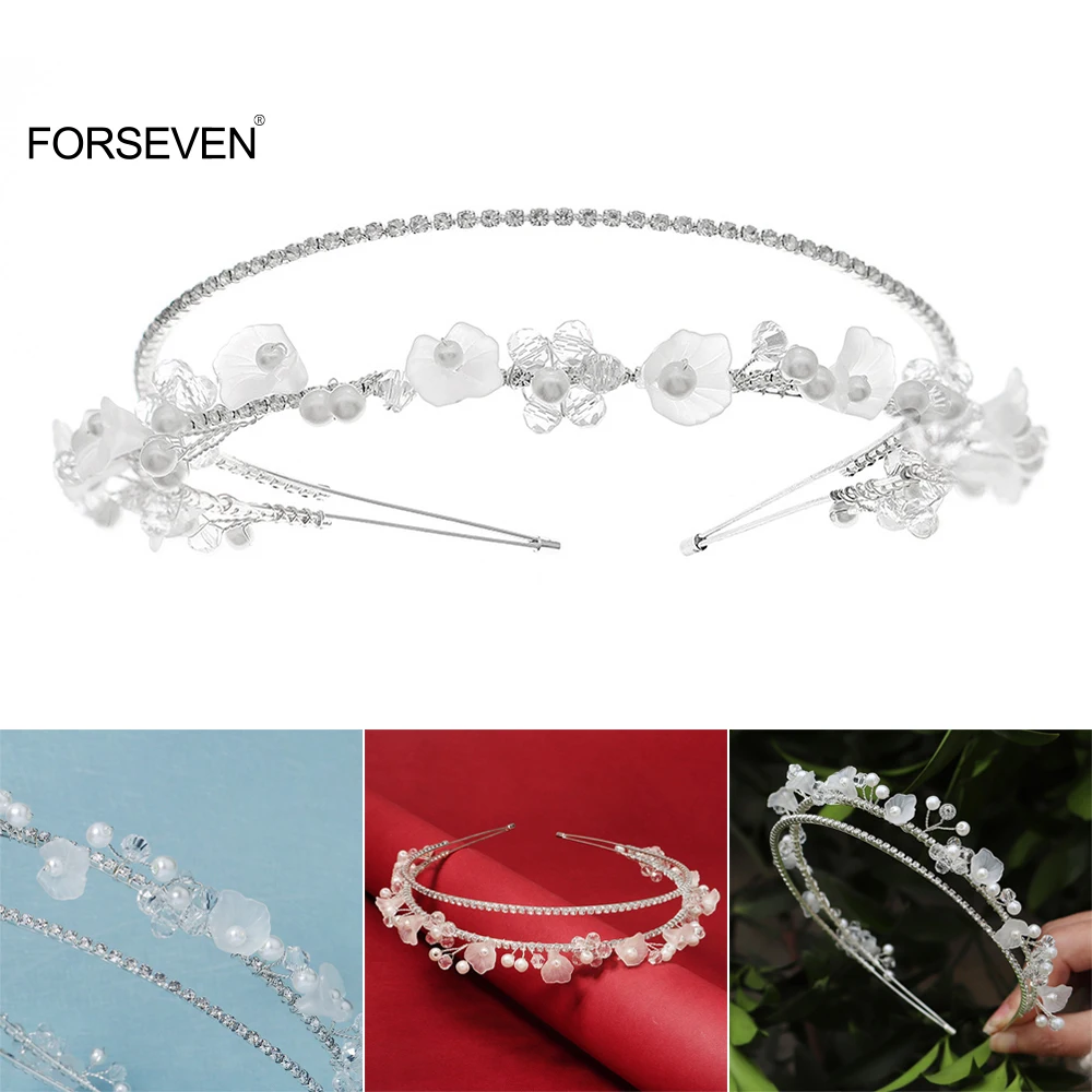 

Повязка на голову с жемчугом и цветами, серебристого цвета