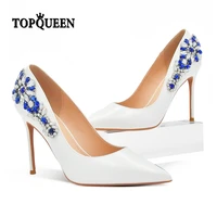 topqueen womens high heels pointed toe wedding shoes rhinestones pumps bridesmaid fashion spring autumn summer thin heel a59
