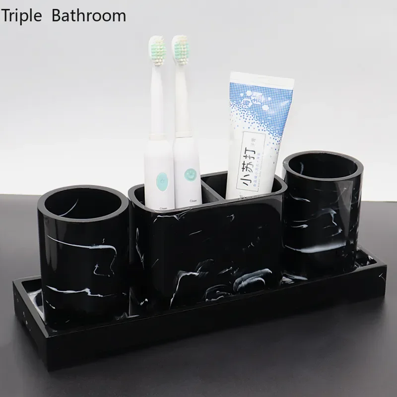 

Marble Stripe Four Piece Set Resin Household Toothpaste Toothbrush Holder Couples Tooth Mug Gargle Cup Bathroom Toiletry Set
