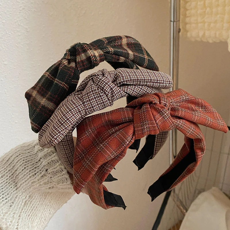 

Non-slip Headband Wide-brimmed Head Hoop British Style Hairbands Fashion Women Hair Accessories Large Bowknot Lattice Hair Hoop