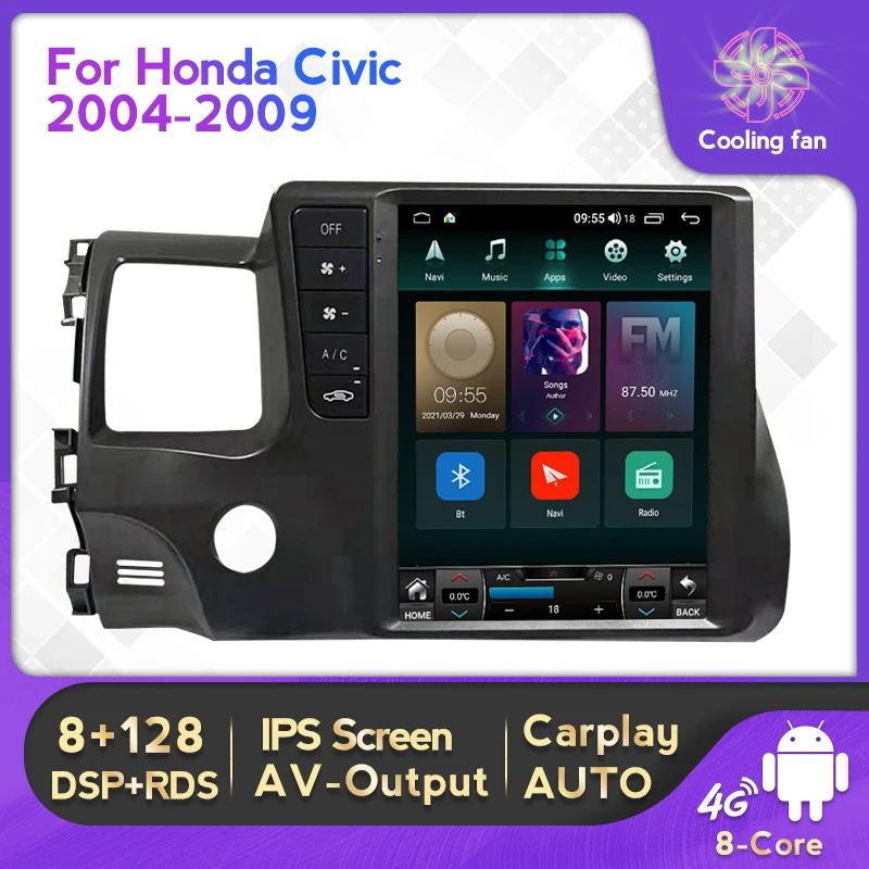 

9.7" vertical screen DSP RDS Car Radio For Honda civic 2004-2009 Frame with buttons Stereo Video Player Carplay WIFI 4G BT