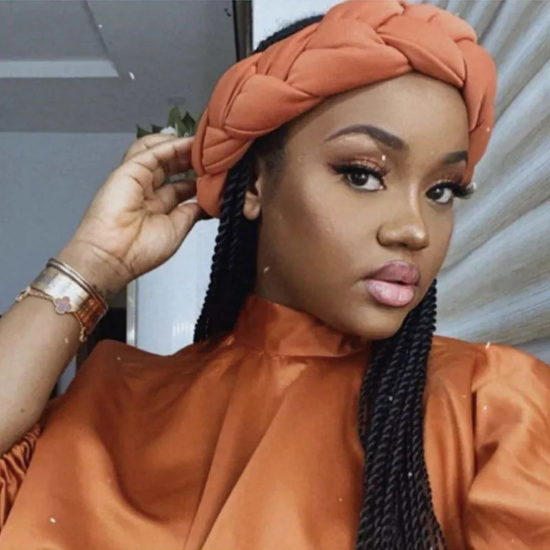 

Latest Exaggerated big satin twist braid 2021 Handmade African Cap Nigerian Wedding Gele Women Braid Turbans Ladies Head Wraps