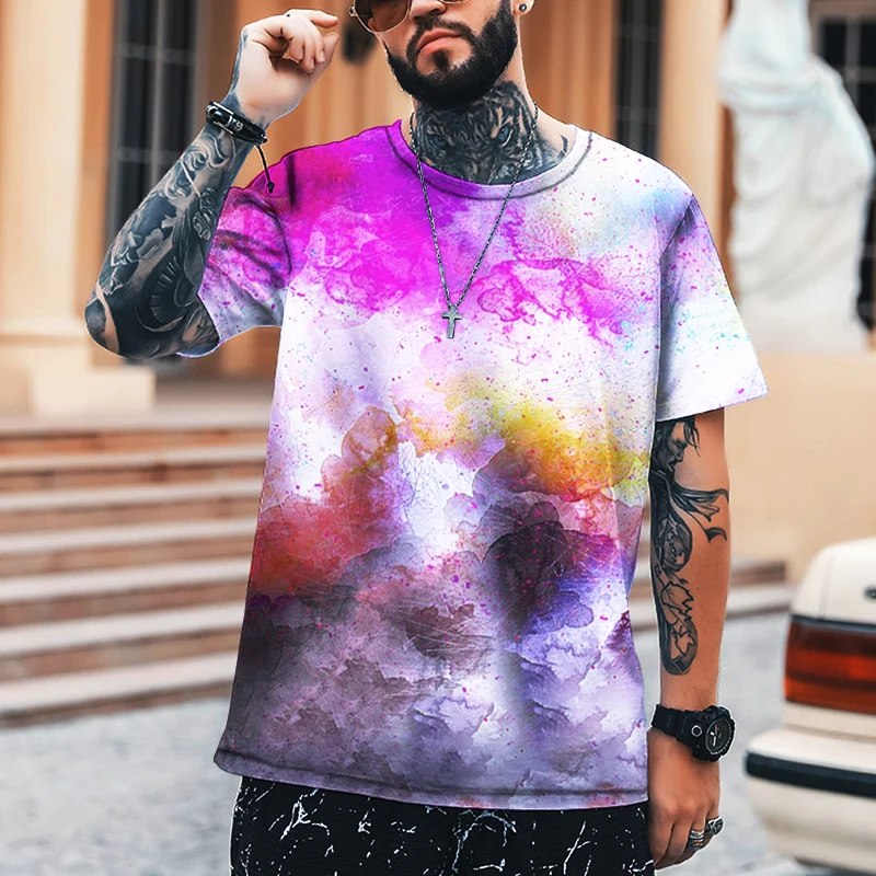 

Skateboard Street Tees Men's Colorful Tie Dye Color Fashion T-shirt Youth Luck Fashion Top 100% Leica Polyester Large Size S-5XL
