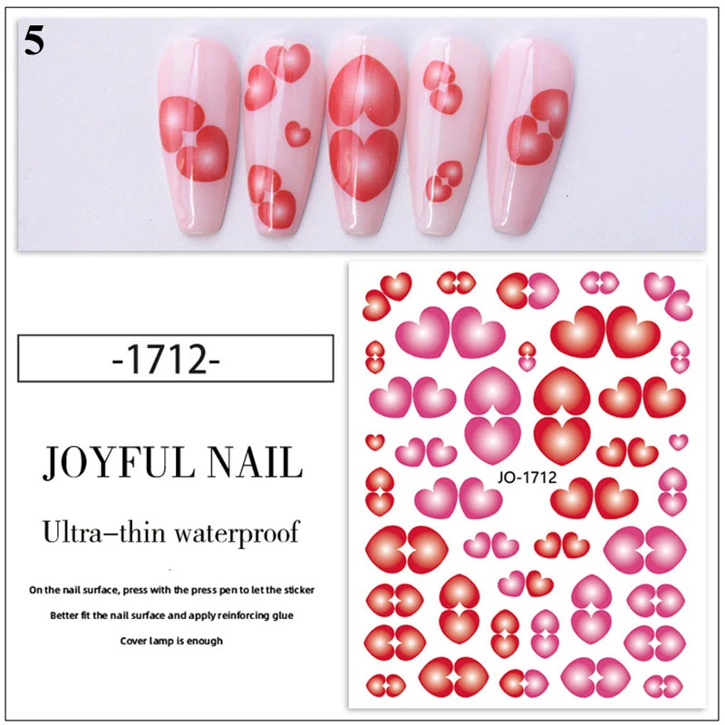 

1Sheet Nail Stickers Lover Heart Slider For Nail Self-Adhesive Nail Art Decal Strawberry Nail Art Sticker Nail Designs Manicures