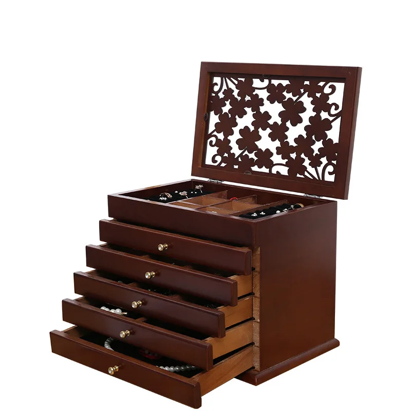 

Luxury Large Jewelry Storage Box Organizer for Girl Wood Case Vintage Multi Layer Jewelry Storage Box with Mirror Gift Ideas