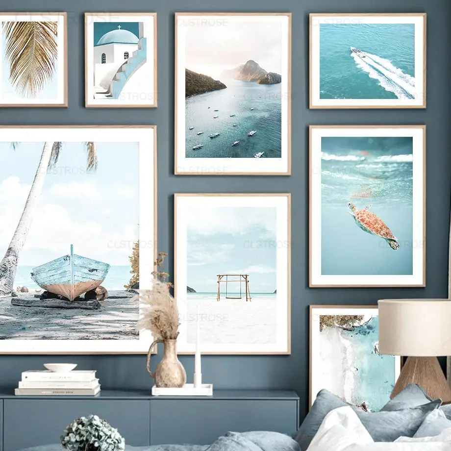 

Санторини, морской пейзаж, черепаха, паром, пальма, холст, живопись, скандинавский пейзаж, настенная лампа, Современный домашний декор, гости...