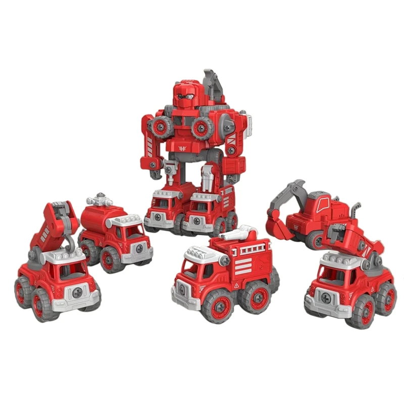 

5-in-1 Children's Assembled Diamond Robot DIY Deformation Engineering Vehicle Disassembly and Assembly Model Set
