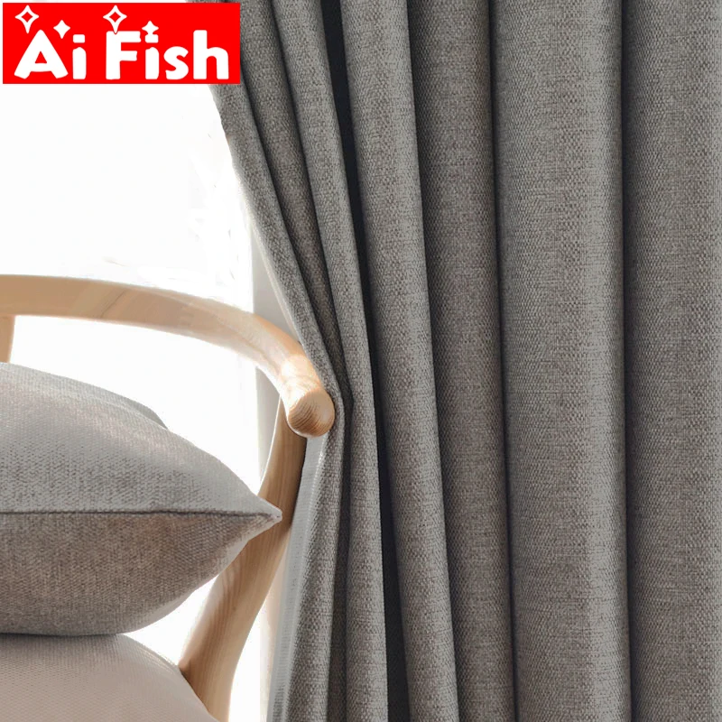 

Solid Blackout Thicker Linen Shade Thermal Insulated Modern Curtains for Living Room Window Curtains Blinds Custom AP197-20