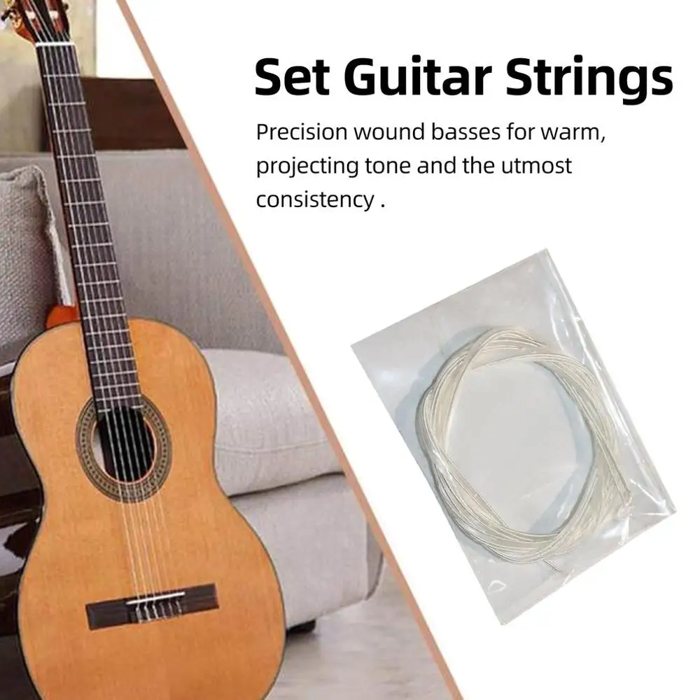 

Clear and Silver Nylon Silver Strings Set for Classical Classic Guitar 1M 1-6 E B G D A E,Guitarra Bass Parts & Accessories Set