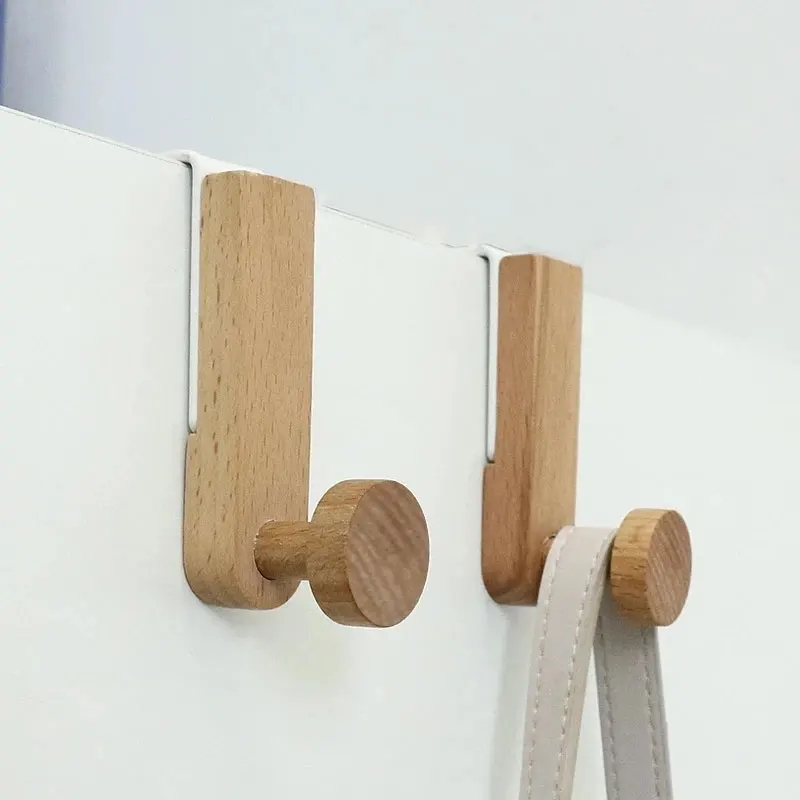 

Kitchen Cabinet Hook Towels Clothes Coat Bathroom Accesories Storage Hanger Door Back Hanging Holder Iron Wooden Rack Organizer