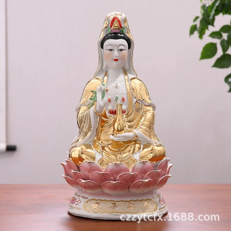 

10-дюймовая [семейная безопасность] Wanzhu Золотая бутылка с корпусом, украшения Guanyin Bodhisattva, настоящий золотой цвет
