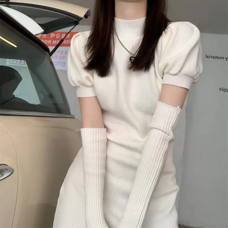 

Spring Autumn Fashion Slim Party Dress Long Sleeve Woman Knitted Warm Dress Skinny Sheath Vintage Dress