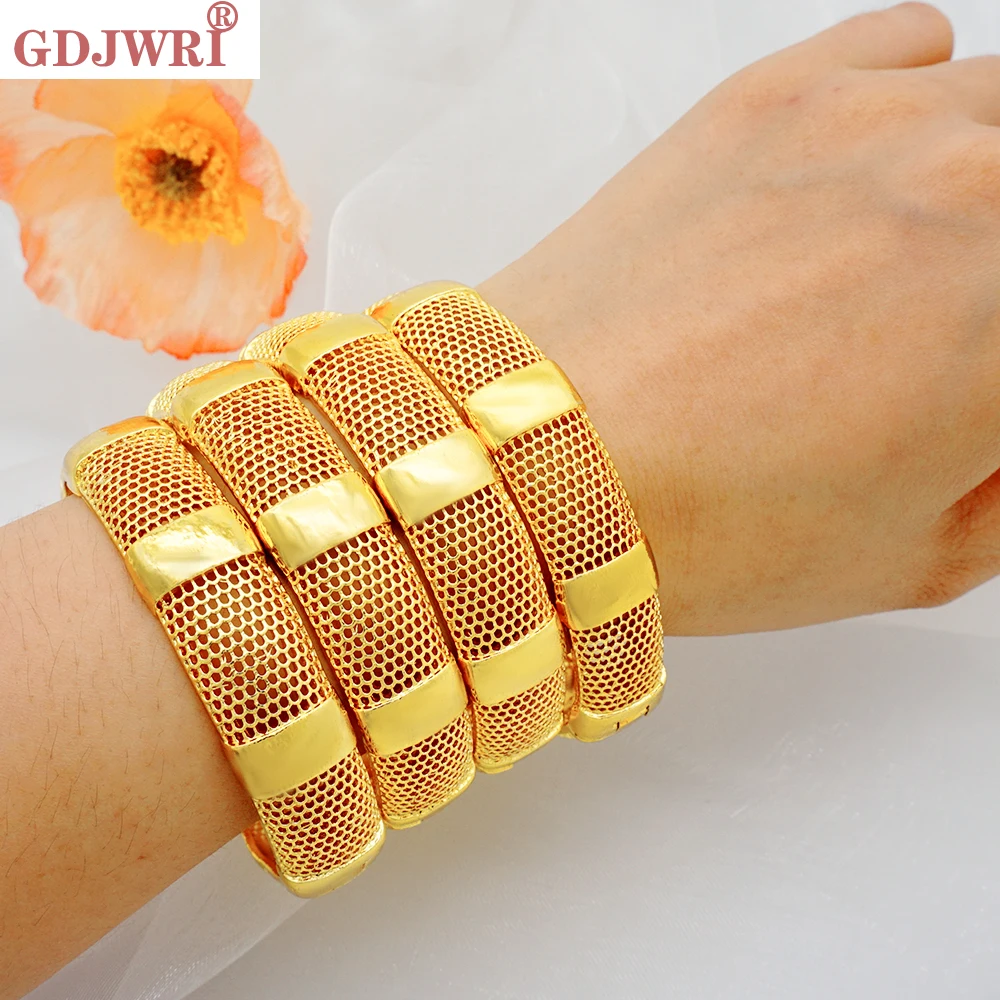 

24k Gold Color Bangle For Women Dubai Bride Wedding Ethiopian Bracelet Africa Bangle Arabic Jewelry Hollow Out Charm Bracelet