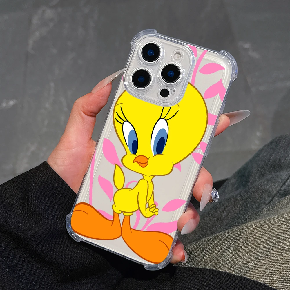 Мультяшный чехол для телефона T-Tweetys iPhone 16 15 14 13 12 11 Mini Pro Max X XR XSMax 7 8 Plus прозрачный с