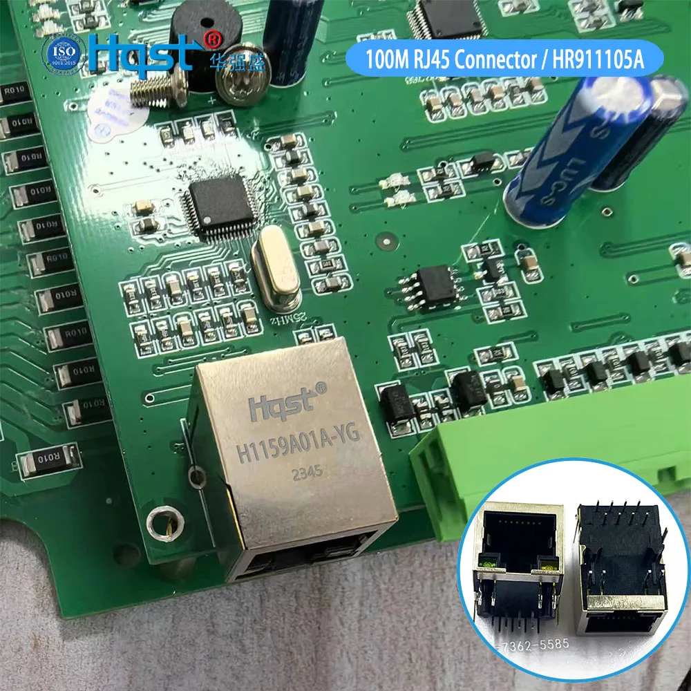 H1159A01A/HR911105A RJ45 гнездовой разъем 1 порт Tab Up 100 Base-T 8p8c Cat5 SMT с желтым/зеленым