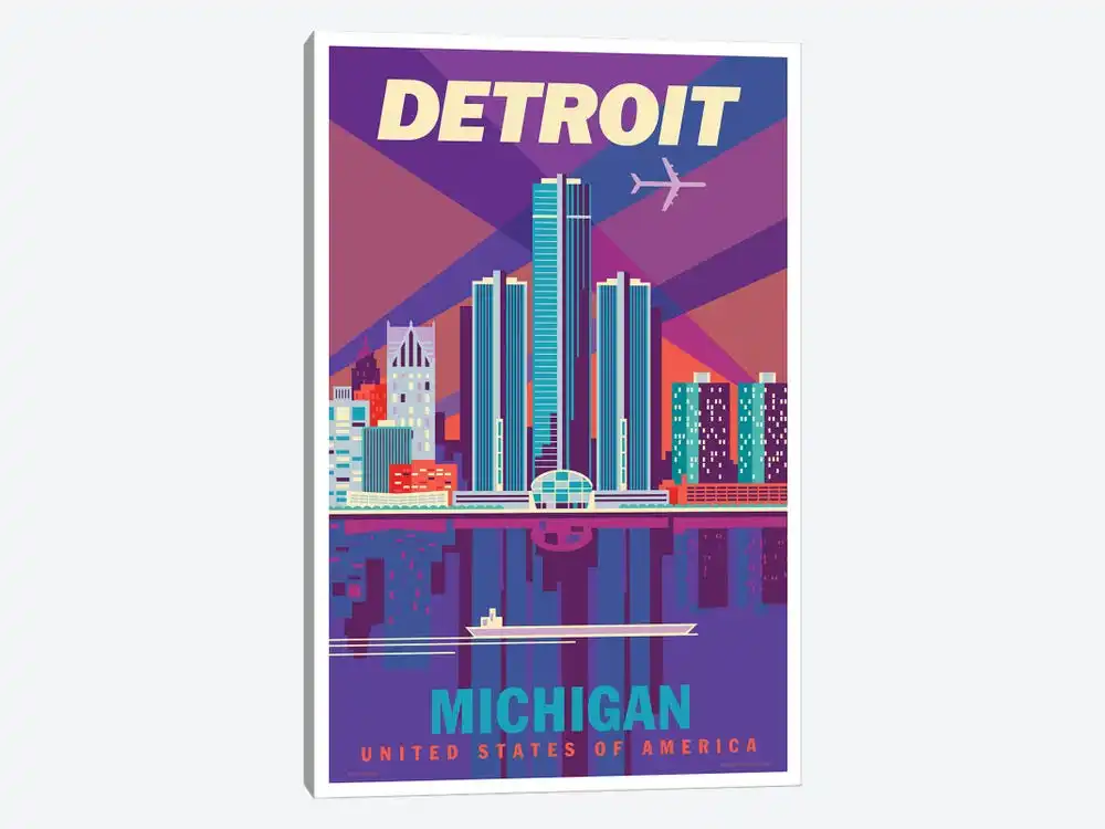 Постер для путешествий из Детройта настенный художественный декор с рамкой